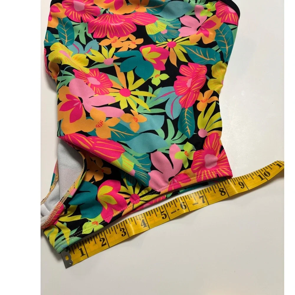 Cat & Jack Girls Swimsuit Size M 8 Tropical Floral One Piece Cross Back Tie Pink